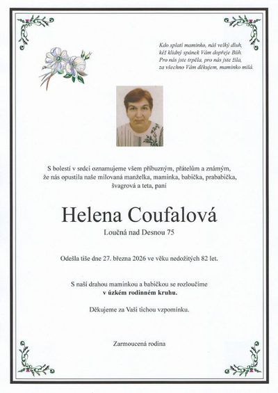 Smuteční oznámení – Helena Coufalová