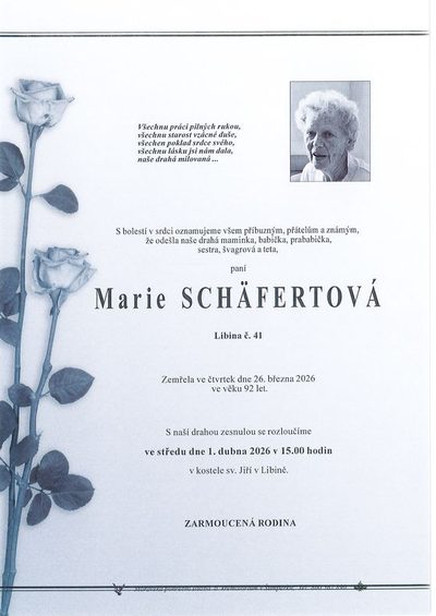 Smuteční oznámení – Libina Schäfertová