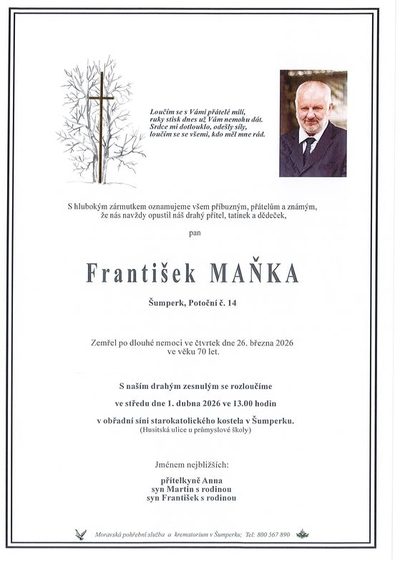 Smuteční oznámení – František Maňka
