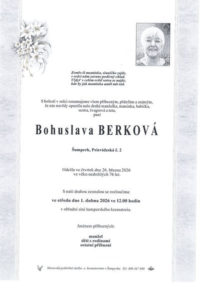 Smuteční oznámení – Bohuslava Berková