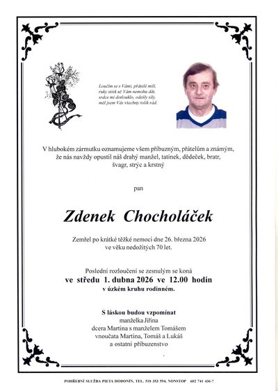 Smuteční oznámení – Zdenek Chocholacek
