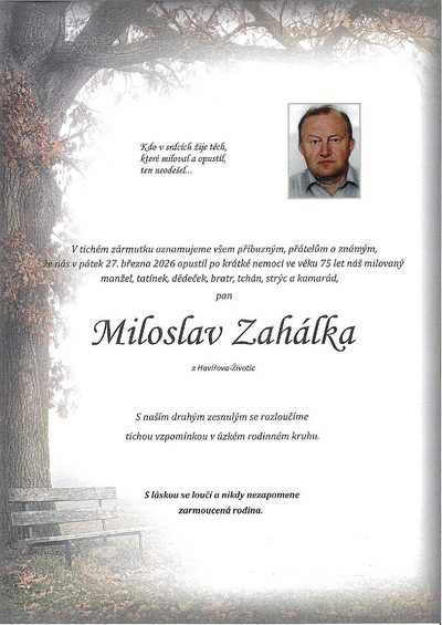 Smuteční oznámení – Miloslav Zahálka