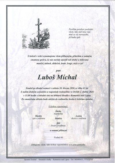 Smuteční oznámení – Luboš Míchal