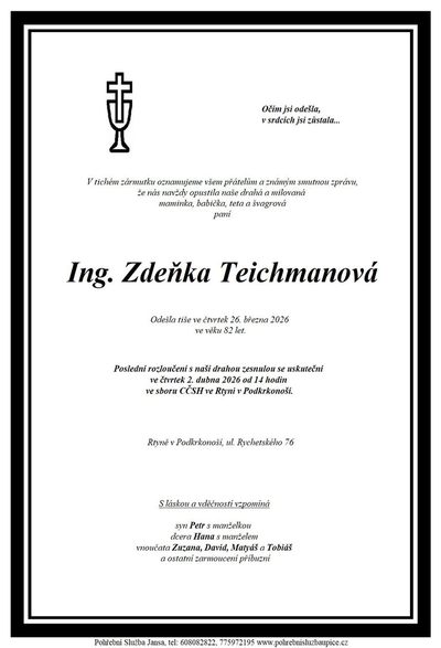 Smuteční oznámení – Zdeňka Teichmanová