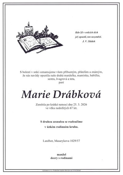 Smuteční oznámení – Marie Drábková