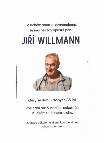 Smuteční oznámení – Jiří Willmann