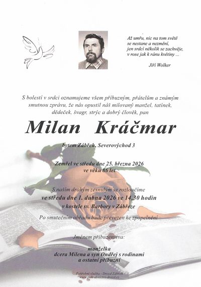 Smuteční oznámení – Milan Kráčmar