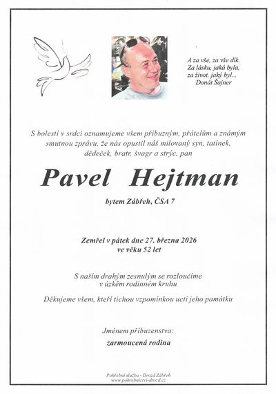 Smuteční oznámení – Pavel Hejíman