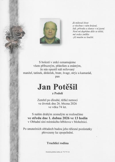 Smuteční oznámení – Jan Potěšil