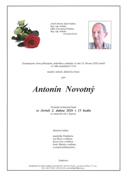 Smuteční oznámení – Antonín Novotný