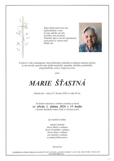 Smuteční oznámení – Odešla Šťastná