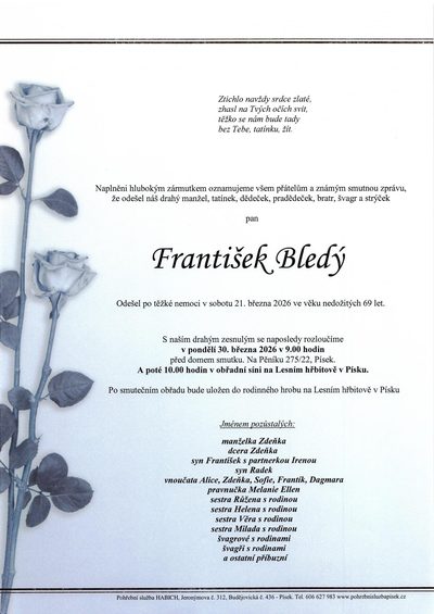 Smuteční oznámení – František Bleďý