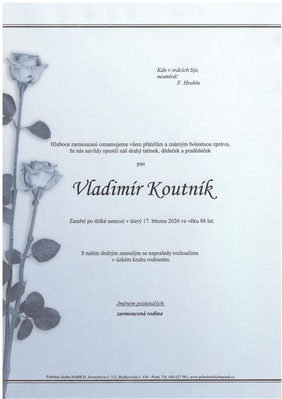 Smuteční oznámení – Vladimír Koutník