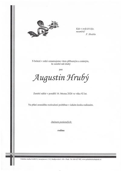 Smuteční oznámení – Augustin Jrubý