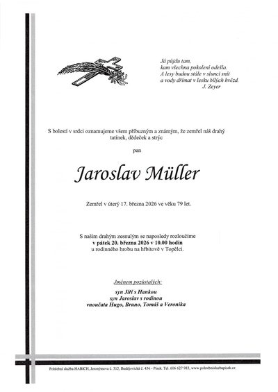 Smuteční oznámení – Jaroslav Můller