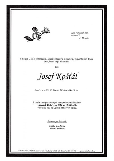 Smuteční oznámení – Josef Košťál