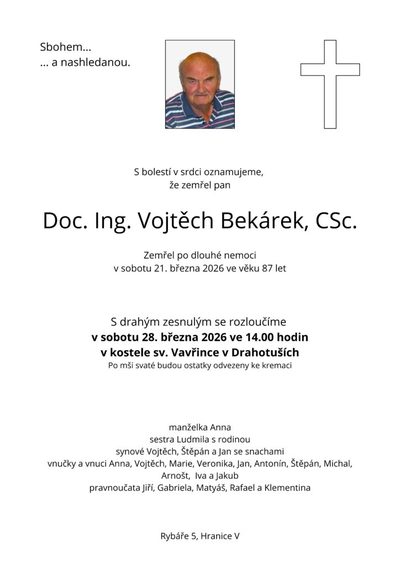 Smuteční oznámení – Vojtěch Bekárek