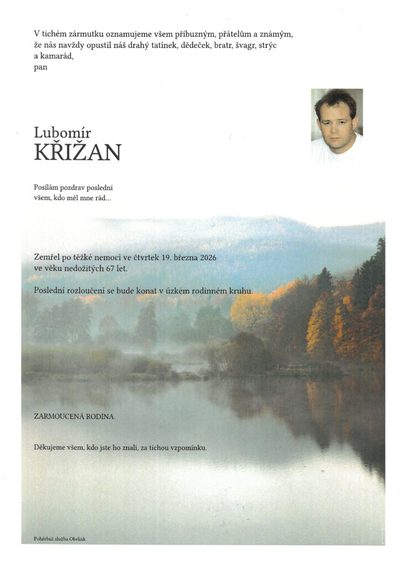 Smuteční oznámení – Lubomír Křižan