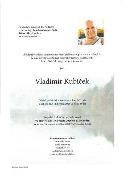 Smuteční oznámení – Vladimír Kubíček