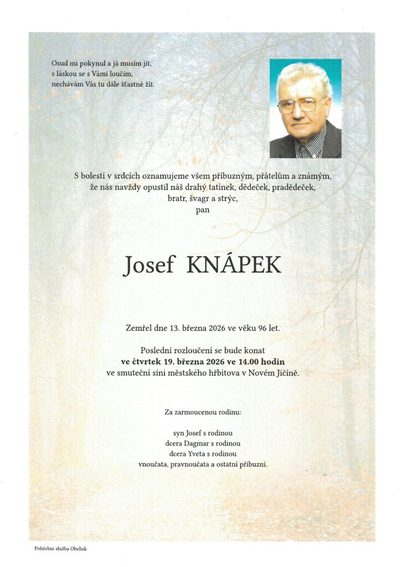 Smuteční oznámení – Josef Knápek