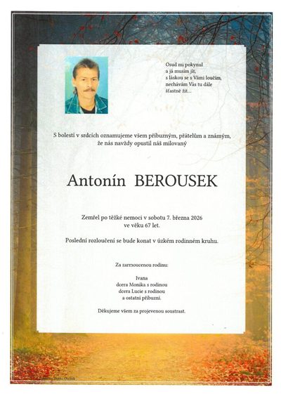 Smuteční oznámení – Antonín Berousek