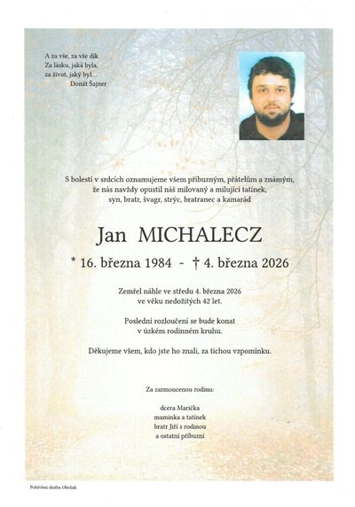 Smuteční oznámení – Jan Michalecz