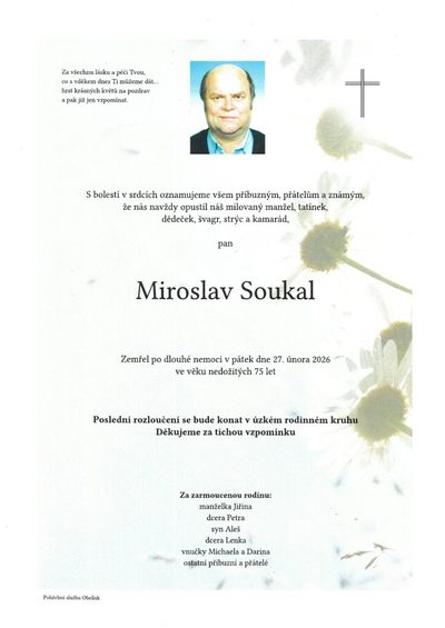 Smuteční oznámení – Miroslav Soukal
