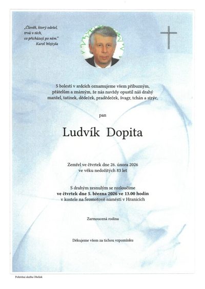 Smuteční oznámení – Ludvík Dopita