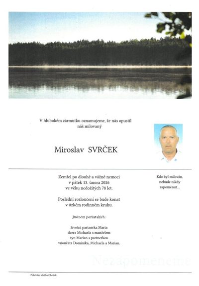 Smuteční oznámení – Miroslav Svrček