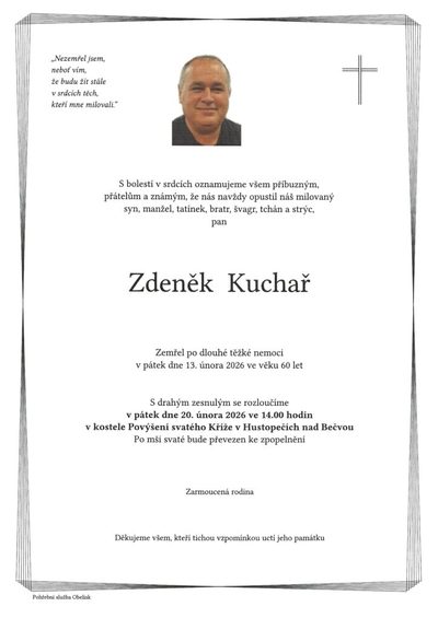 Smuteční oznámení – Zdeněk Kuchař