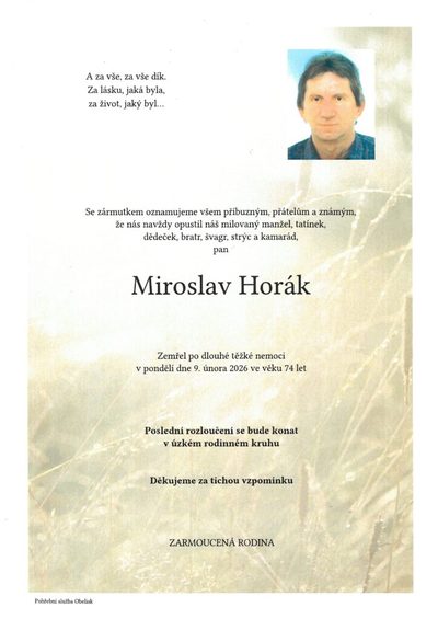 Smuteční oznámení – Miroslav Horák