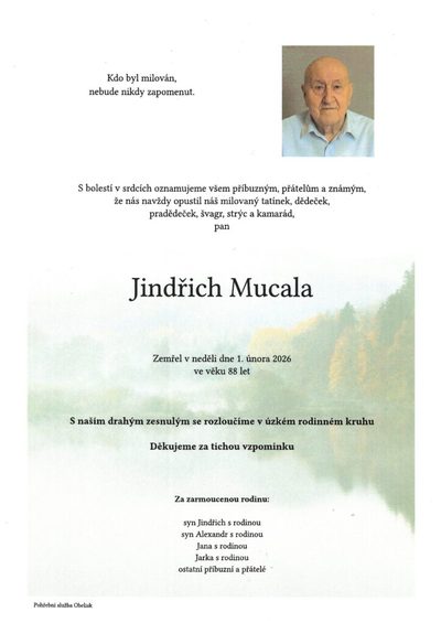 Smuteční oznámení – Jindřich Mucala