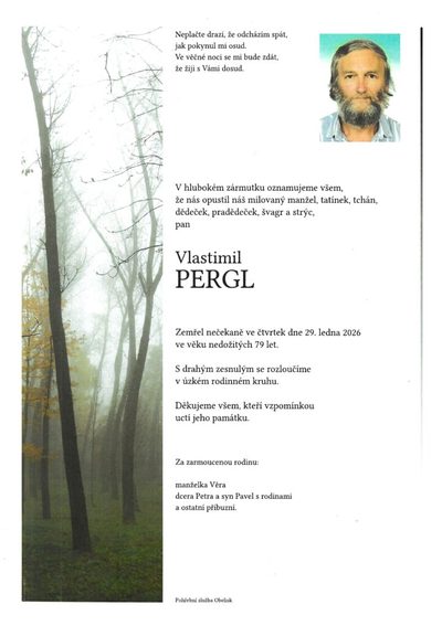 Smuteční oznámení – Vlastimil Pergl
