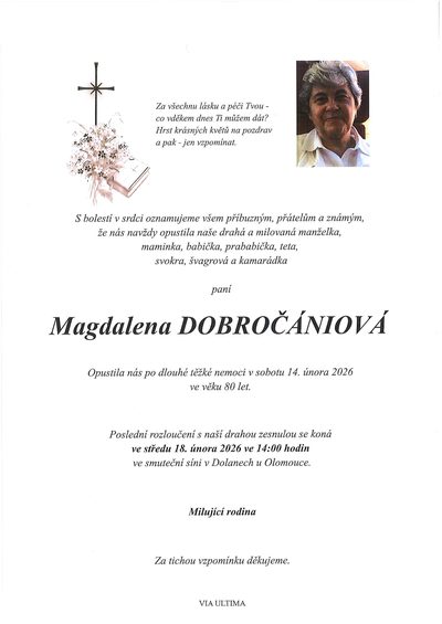 Smuteční oznámení – Magdalena Dobročániová