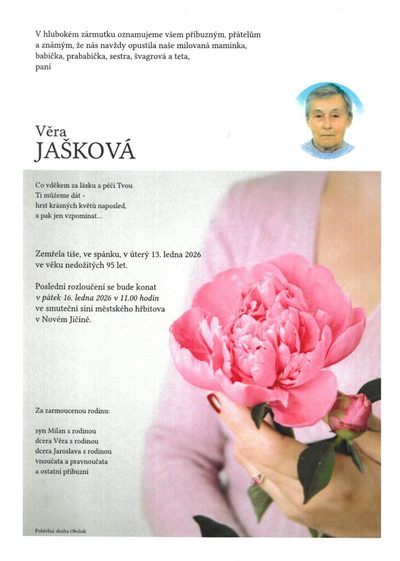 Smuteční oznámení – Věra Jašková