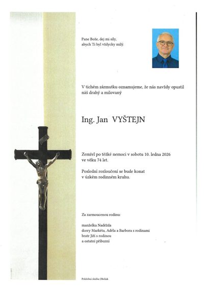 Smuteční oznámení – Jan Vyštejn