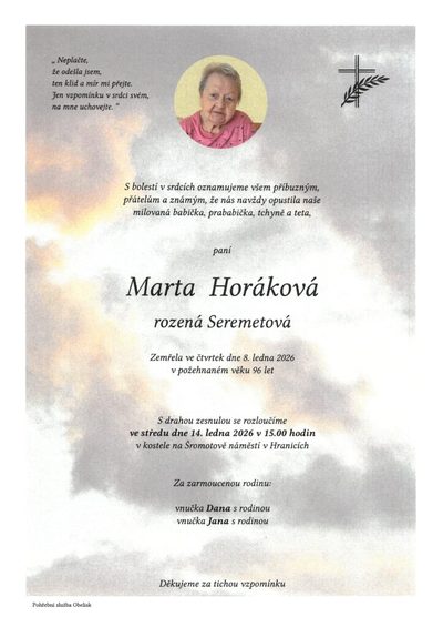 Smuteční oznámení – Marta Horáková
