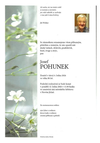 Smuteční oznámení – Josef Pohůnek