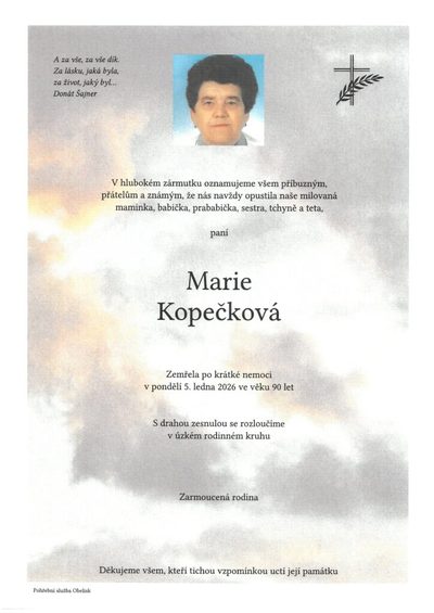 Smuteční oznámení – Marie Kopečková