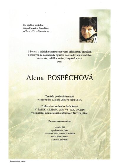 Smuteční oznámení – Alena Pospěchová