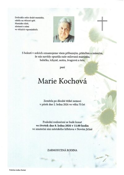Smuteční oznámení – Marie Kochová