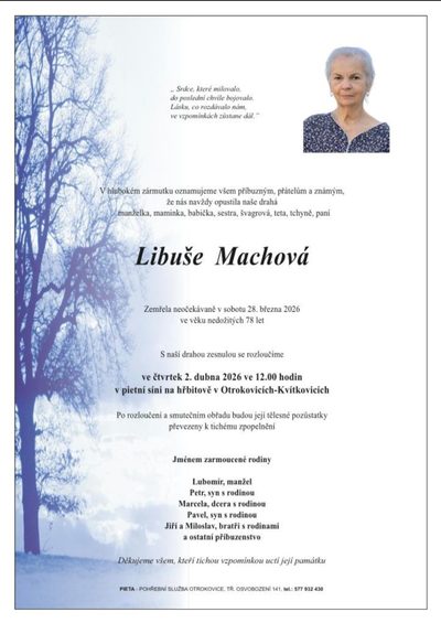 Smuteční oznámení – Libuše Machová