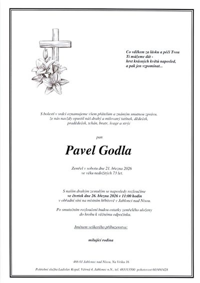 Smuteční oznámení – Pavel Godla
