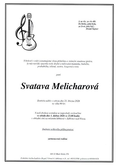 Smuteční oznámení – Svatava Melicharová