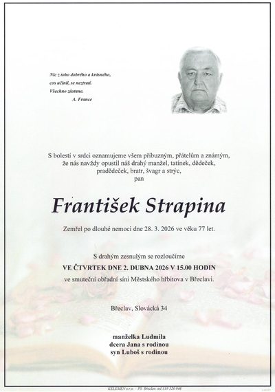 Smuteční oznámení – František Strapina