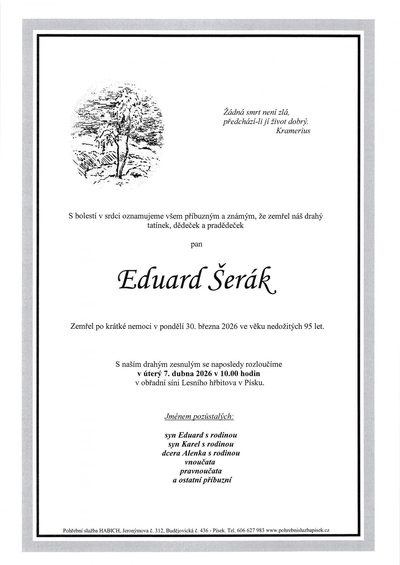 Smuteční oznámení – Eduard Šerák