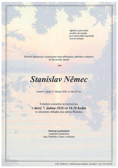 Smuteční oznámení – Stanislav Němec
