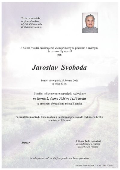 Smuteční oznámení – Jaroslav Svoboda
