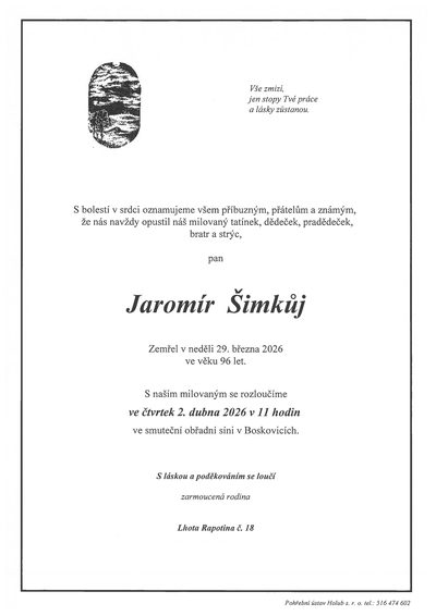 Smuteční oznámení – Jaromír Šimkůj