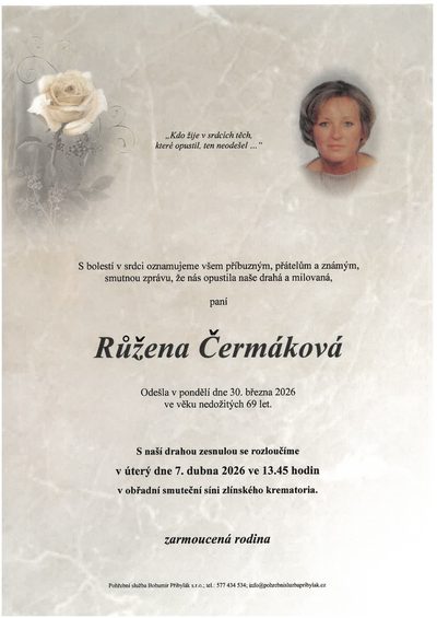 Smuteční oznámení – Růžena Čermáková